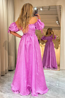 Load image into Gallery viewer, Fuchsia A Line Convertible Long Formal Dress