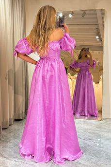 Fuchsia A Line Convertible Long Formal Dress