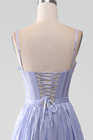 Load image into Gallery viewer, Lavender Spaghetti Straps A Line Ruffles Formal Dress with Slit