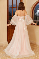 Load image into Gallery viewer, Pink Polka Dots Wedding Dress with Puff Sleeves