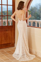 Load image into Gallery viewer, Mermaid Halter White Lace Wedding Dress with Sweep Train