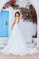 Load image into Gallery viewer, Gorgeous A Line V-Neck Ivory Long Wedding Dress with 3D Flowers