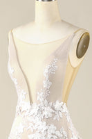 Load image into Gallery viewer, Tulle Backless Ivory Wedding Dress with Appliques