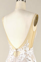 Load image into Gallery viewer, Tulle Backless Ivory Wedding Dress with Appliques