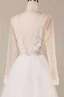 Load image into Gallery viewer, Tulle Ivory Long Sleeves Wedding Dress with Lace