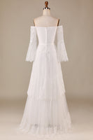 Load image into Gallery viewer, Tulle Tiered Off The Shoulder Ivory Wedding Dress with Lace