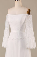 Load image into Gallery viewer, Tulle Tiered Off The Shoulder Ivory Wedding Dress with Lace