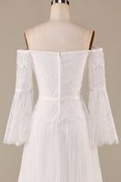 Load image into Gallery viewer, Tulle Tiered Off The Shoulder Ivory Wedding Dress with Lace