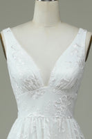 Load image into Gallery viewer, Ivory Lace V-Neck Wedding Dress with Slit