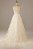 Load image into Gallery viewer, Sparkly Apricot Sweep Train Lace Wedding Dress