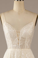 Load image into Gallery viewer, Sparkly Apricot Sweep Train Lace Wedding Dress