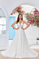 Load image into Gallery viewer, Charming A Line Spaghetti Straps Apricot Long Wedding Dress with Sweep Train