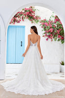 Load image into Gallery viewer, Charming A Line Spaghetti Straps Apricot Long Wedding Dress with Sweep Train