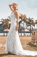 Load image into Gallery viewer, Mermaid Backless Lace Ivory Wedding Dress with Sweep Train