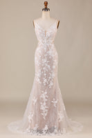 Load image into Gallery viewer, Mermaid Spaghetti Straps Ivory Bridal Dress with Appliques