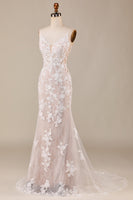 Load image into Gallery viewer, Mermaid Spaghetti Straps Ivory Bridal Dress with Appliques