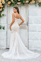 Load image into Gallery viewer, Mermaid Ivory Sweep Train Wedding Dress with Lace