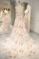 Load image into Gallery viewer, Ivory Flower Tulle Sweetheart Long Corset Formal Dress