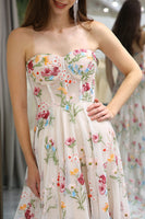 Load image into Gallery viewer, Ivory Flower Tulle Long Corset Formal Dress