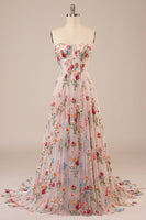 Load image into Gallery viewer, Tulle Strapless Sweep Train Ivory Long Wedding Dress with Embroidery