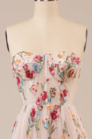 Load image into Gallery viewer, Tulle Strapless Sweep Train Ivory Long Wedding Dress with Embroidery