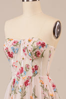 Load image into Gallery viewer, Tulle Strapless Sweep Train Ivory Long Wedding Dress with Embroidery