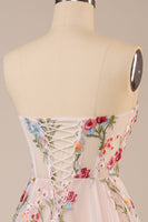 Load image into Gallery viewer, Tulle Strapless Sweep Train Ivory Long Wedding Dress with Embroidery