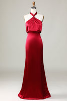 Load image into Gallery viewer, Mermaid Halter Sleeveless Burgundy Bridesmaid Dress