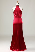 Load image into Gallery viewer, Mermaid Halter Sleeveless Burgundy Bridesmaid Dress