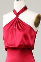 Load image into Gallery viewer, Mermaid Halter Sleeveless Burgundy Bridesmaid Dress