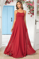 Load image into Gallery viewer, Simple A Line Spaghetti Straps Burgundy Long Bridesmaid Dress