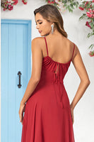 Load image into Gallery viewer, Simple A Line Spaghetti Straps Burgundy Long Bridesmaid Dress