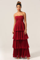 Load image into Gallery viewer, Charming A Line Strapless Burgudy Long Bridesmaid Dress with Ruffles