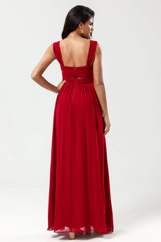 A-Line Chiffon Burgundy Bridesmaid Dress