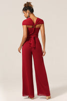 Load image into Gallery viewer, Burgundy Chiffon Convertible Bridesmaid Jumpsuits