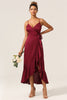 Load image into Gallery viewer, A Line Spaghetti Straps Burgundy Bridesmaid Dress with Ruffles
