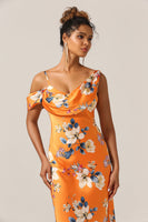 Load image into Gallery viewer, Trendy Mermaid One Shoulder Printed Orange Flower Bridesmaid Dress