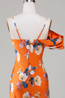 Load image into Gallery viewer, Mermaid Printed Orange Flower Bridesmaid Dress