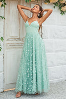 Load image into Gallery viewer, Charming A Line Spaghetti Straps Green Long Bridesmaid Dress with Appliques