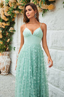 Load image into Gallery viewer, Charming A Line Spaghetti Straps Green Long Bridesmaid Dress with Appliques