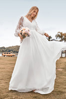 Load image into Gallery viewer, Chiffon Ivory Sweep Train Boho Wedding Dress with Lace