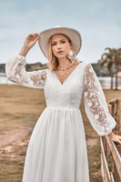 Load image into Gallery viewer, Chiffon Ivory Sweep Train Boho Wedding Dress with Lace