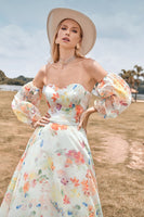 Load image into Gallery viewer, Charming A Line Sweetheart Ivory Floral Sweep Train Bridal Dress with Sleeves