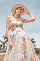 Load image into Gallery viewer, Charming A Line Sweetheart Ivory Floral Sweep Train Bridal Dress with Sleeves