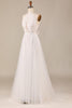 Load image into Gallery viewer, Tulle Open Back Sweep Train Ivory Wedding Dress with Lace