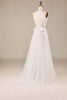 Load image into Gallery viewer, Tulle Open Back Sweep Train Ivory Wedding Dress with Lace