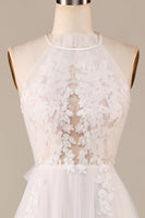 Load image into Gallery viewer, Tulle Open Back Sweep Train Ivory Wedding Dress with Lace