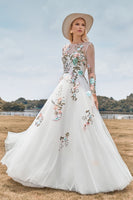 Load image into Gallery viewer, Copy of Tulle Long Sleeves Ivory Wedding Dress with Embroidery