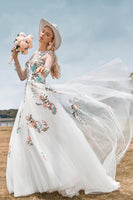 Load image into Gallery viewer, Copy of Tulle Long Sleeves Ivory Wedding Dress with Embroidery