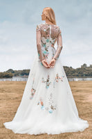 Load image into Gallery viewer, Copy of Tulle Long Sleeves Ivory Wedding Dress with Embroidery